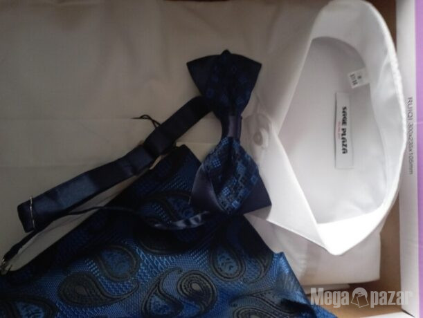 Нова бяла риза за папийонка, папийонка и кърпа за сако