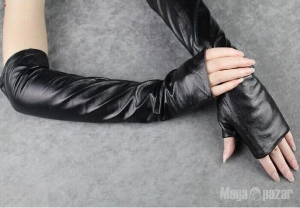 Дълги дамски кожени ръкавици без пръсти