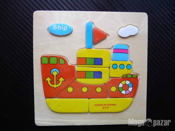 Дървен пъзел кораб за най-малките играчка параход котва море