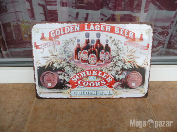 Метална табела бира Golden lager beer бирена фабрика бурета