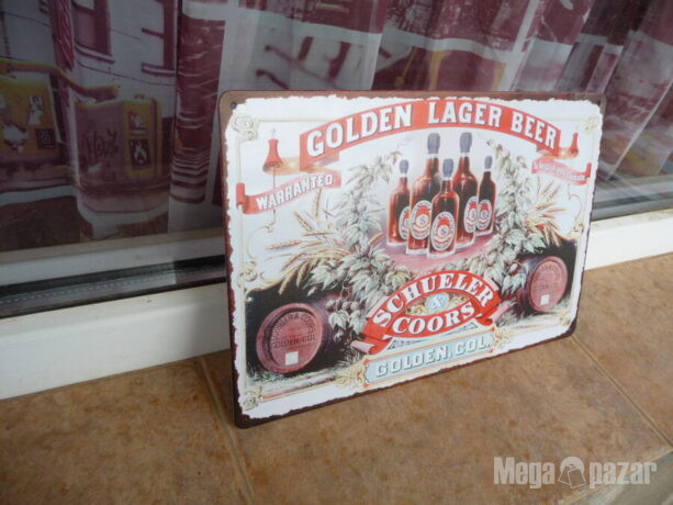Метална табела бира Golden lager beer бирена фабрика бурета