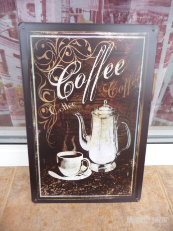 Метална табела кафе кана кафенце кафеварка картина кафене черно