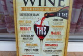 Метална табела Wine Вино от цял свят червено бяло сухо чаша