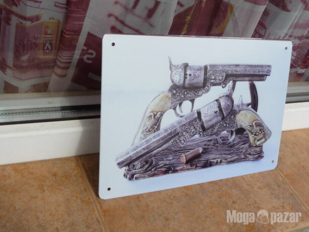Метална табела разни револвери гравирани патрон уестърн пистолети