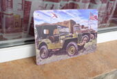 Метална табела кола военен джип камион знаме война войници