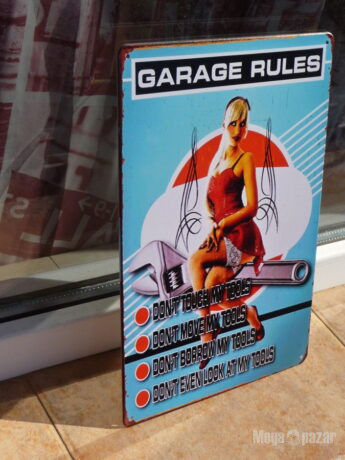 Метална табела кола Правила на гаража не пипай мести еротика