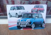 Метална табела кола Mini Cooper Мини Купър бял син червен
