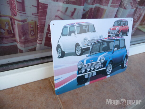 Метална табела кола Mini Cooper Мини Купър бял син червен