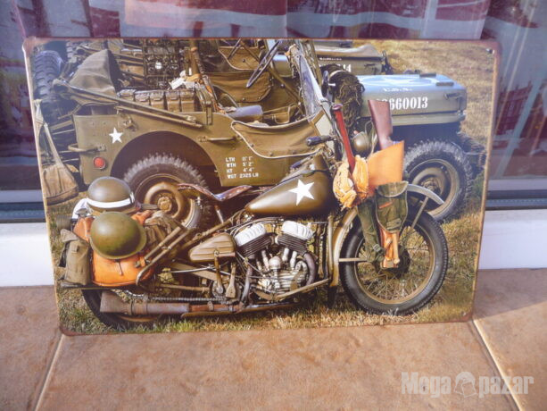 Метална табела мотор мотоциклет джип военен пушка каска гуми военна техника